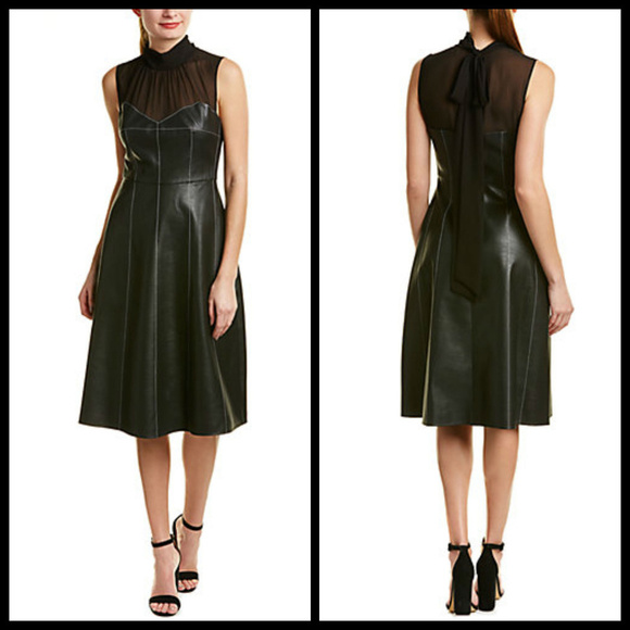 💕BCBGMaxAzria💕 Faux Leather Bustier Top Dress - Picture 5 of 7